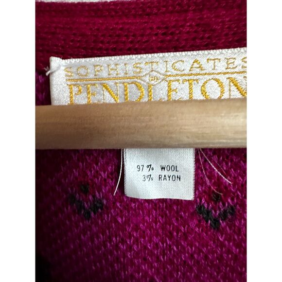 PENDLETON SOPHISTICATES Vintage Wool Green Pink Toggle Polka Dot Cardigan Size L - Picture 7 of 7